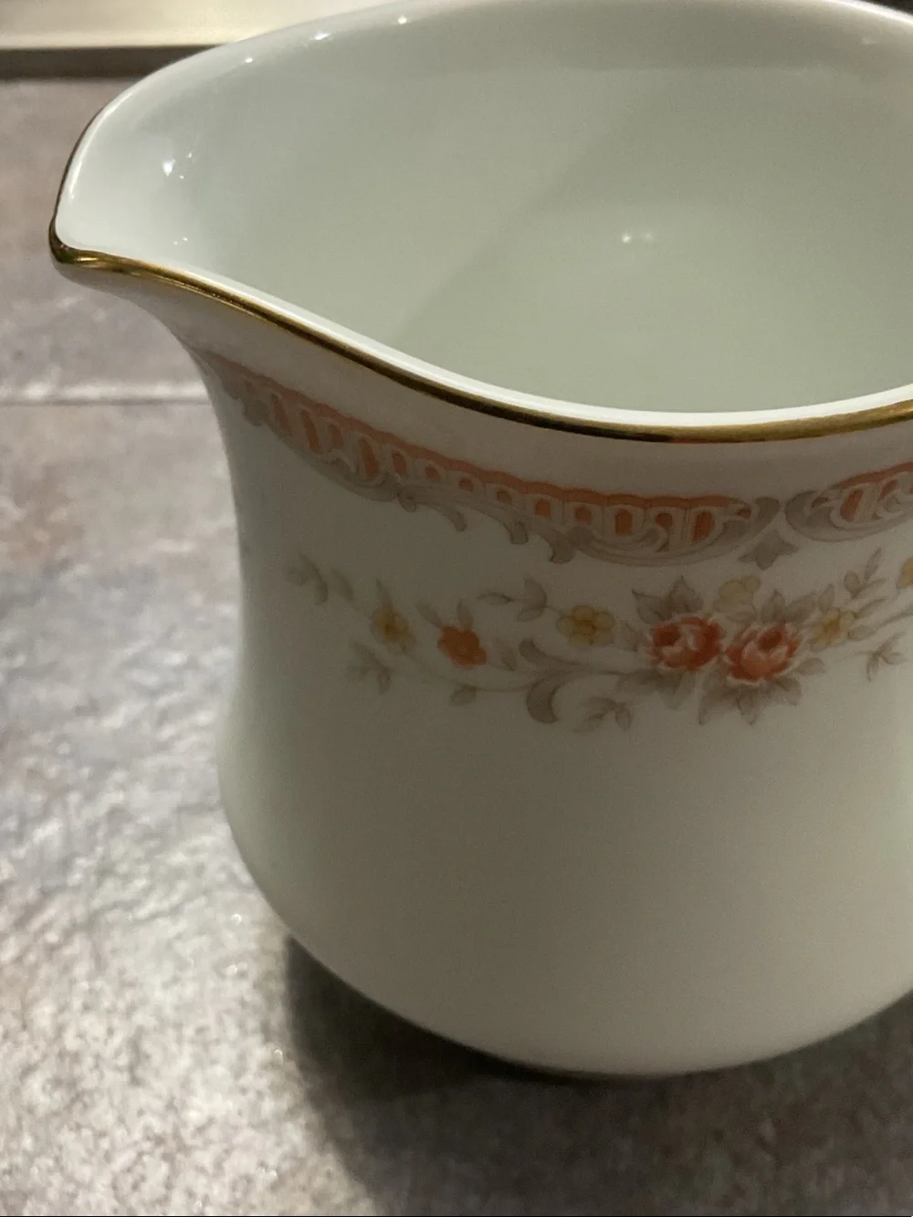 White Porcelain Creamer with Peach Floral Band and Gold Trim made in Japan